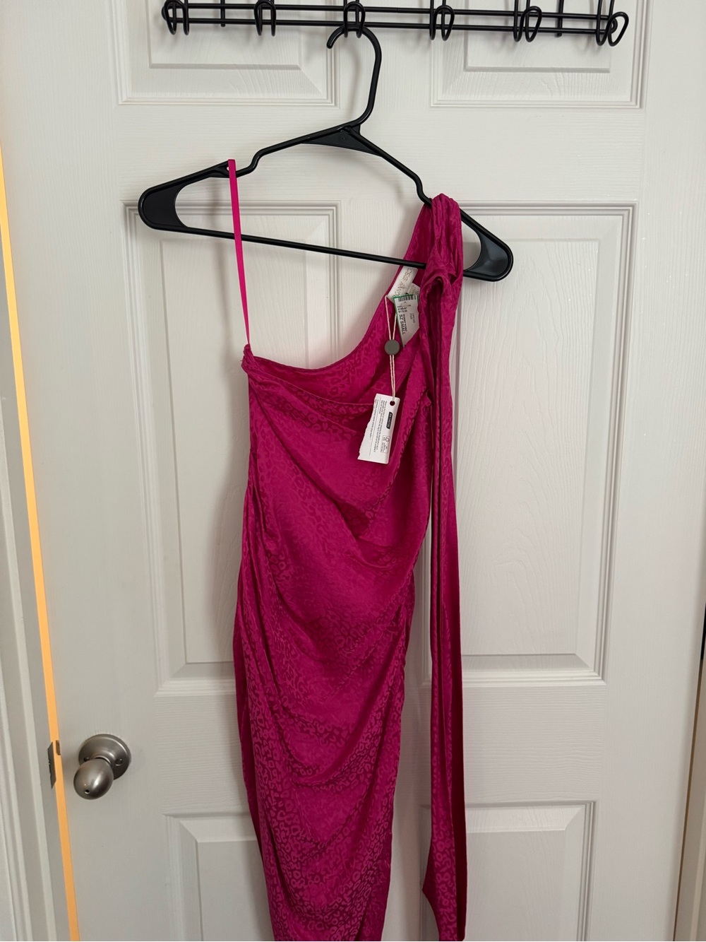 Ronny Kobo Collection One-Shoulder Draped Dress in Fuchsia
